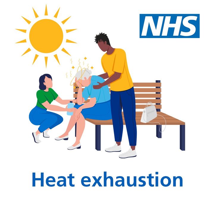 NHSuk's tweet photo. During hot weather, it's important to look out for symptoms of heat exhaustion. 

Learn the symptoms and what to do if you or someone else shows signs of heatstroke: https://t.co/oNxL3cQN7F https://t.co/egsgr922Vl