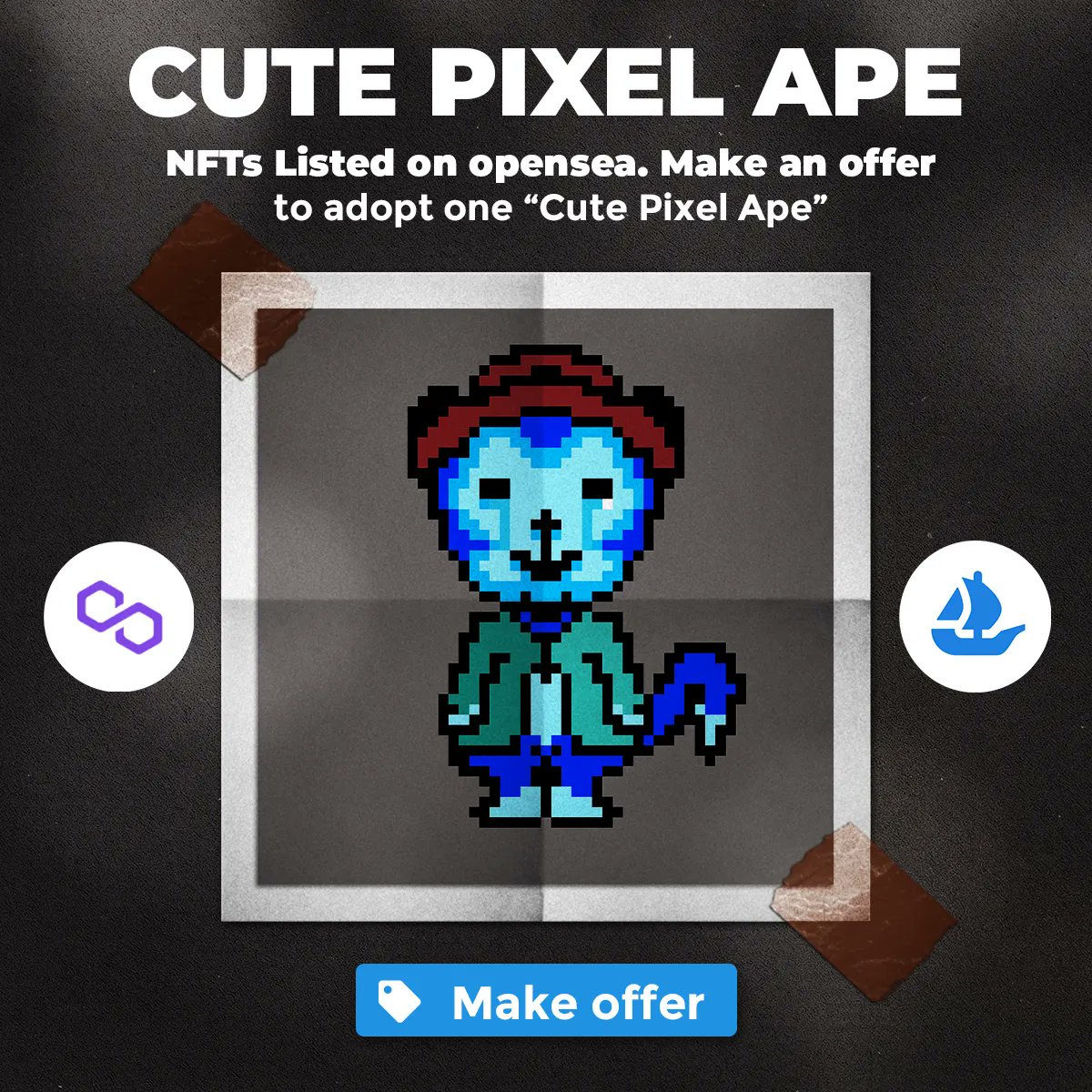 metaofly's tweet photo. Adopt one of Our Great Pixel Art Ape NFT from Opensea.
Search: "Cute Pixel Ape" on Opensea
Or visit https://t.co/yjiw2BVxRr
#NFT #NFTs #OpenSea #Metaofly #Ape #PixelApe #PixelApeNFT #ApeNFT https://t.co/7GvyBlErNj