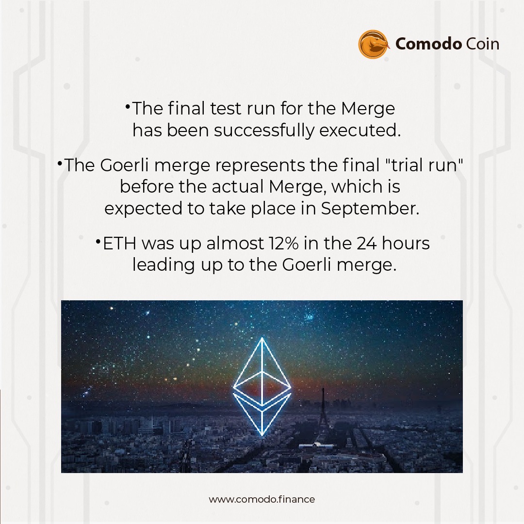 ComodoFinance's tweet photo. #BREAKINGNEWS — #Goerli Success! #Ethereum Fans Ready to Welcome #Mainnet #Merge on Sept!
🚀

Check the infographic below! 👇

#CMDNews #CryptocurrencyNews #eth #lokercot #zonabu #lowongankerja #BTC #airdrop #thankyouexol #Cryptos #Pikachu #Bullish #hujan #pssday #Cryptocurency https://t.co/s607qy4oor