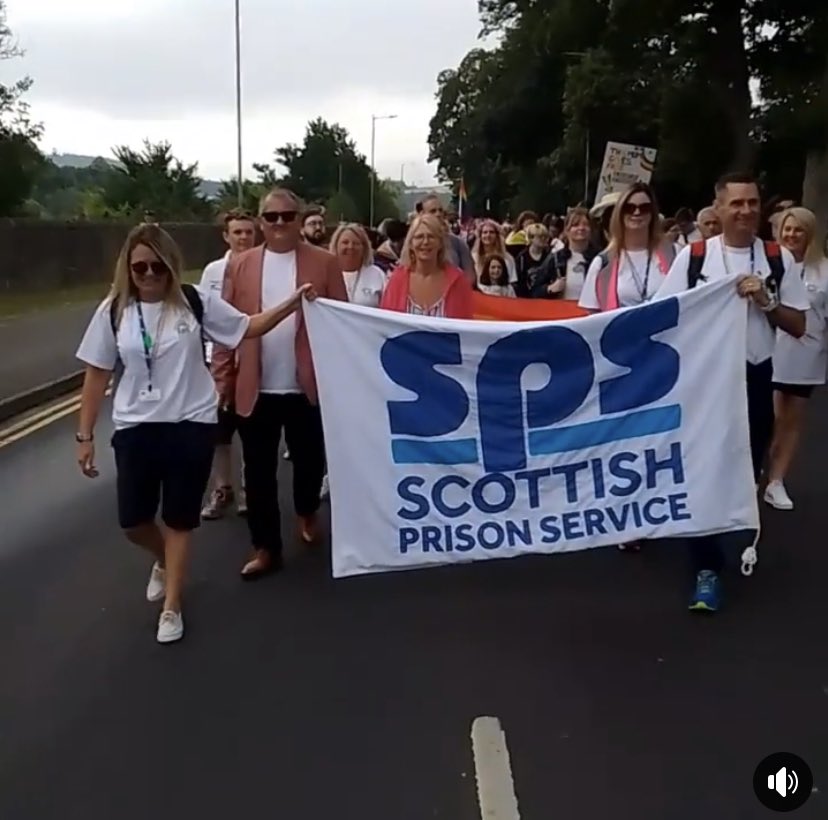 UKDSN's tweet photo. @fightingwpride’s Dougie Morgan marching alongside Scottish Prison Service at Perth Pride Scotland! Well done Dougie! @scottishprisons has ex-military and veterans working for the Scottish Prison Service. #Perth #PerthPride #ScotlandPride #LGBTQ https://t.co/XksZR3benT