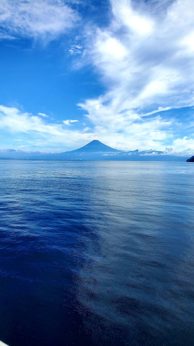 guitars1971's tweet photo. 駿河湾フェリーからの富士山

友人から送られてきた写真ですが(掲載許可済)、日本一深い駿河湾の海の色はめちゃ青いです‼️

#駿河湾 #駿河湾フェリー #富士山 #deepseablue https://t.co/LLwQqhVTds