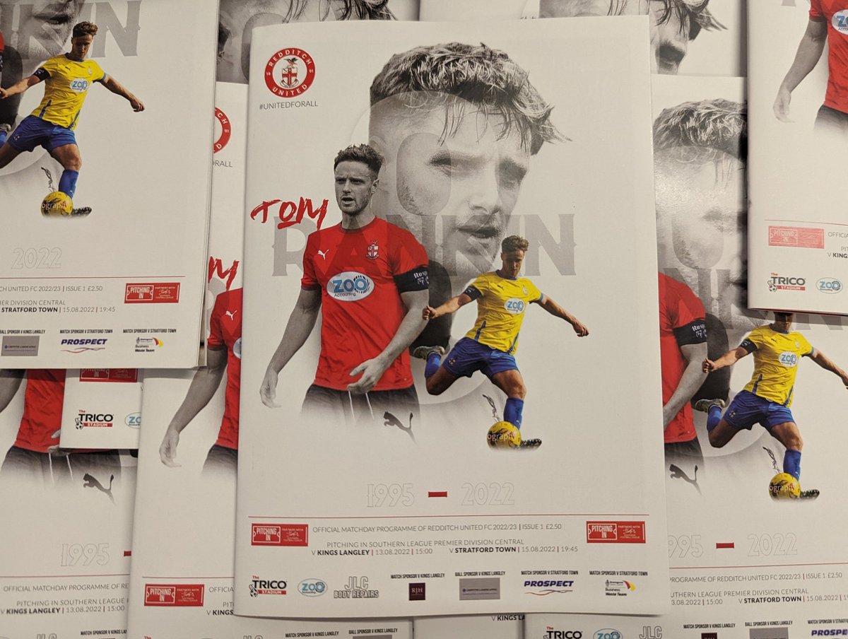 RedditchUtd's tweet photo. 📖 MATCHDAY PROGRAMME 
Our first programme of the season is available today vs @KLFCofficial and for Monday vs @StratfordTownFC!

As we embark on a new season we remember our former player and captain, Tom Rankin.

Get yours from the gate or club shop, cash or card for £3 https://t.co/E5jG2wHtFm
