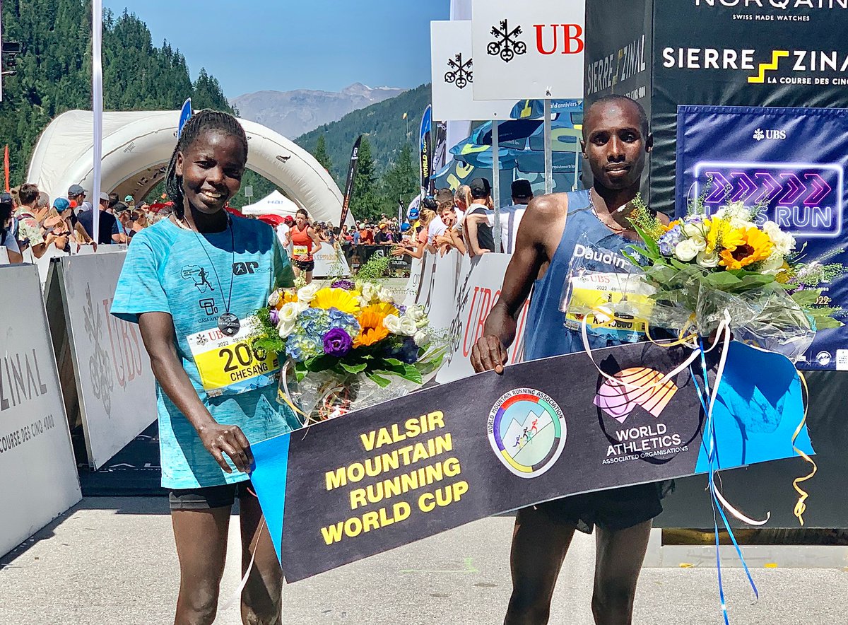 WMRAmountainrun's tweet photo. Dramatic debuts at Sierre-Zinal! Incredible racing in Switzerland.

🥇- Esther Chesang
🥈- Maude Mathys
🥉- Philiaries Kisang

🥇- Mark Kangogo
🥈- Andreu Blanes
🥉- Patrick Kipngeno
📷- @moxigeno
#SierreZinal https://t.co/pkLR0KCKAD
