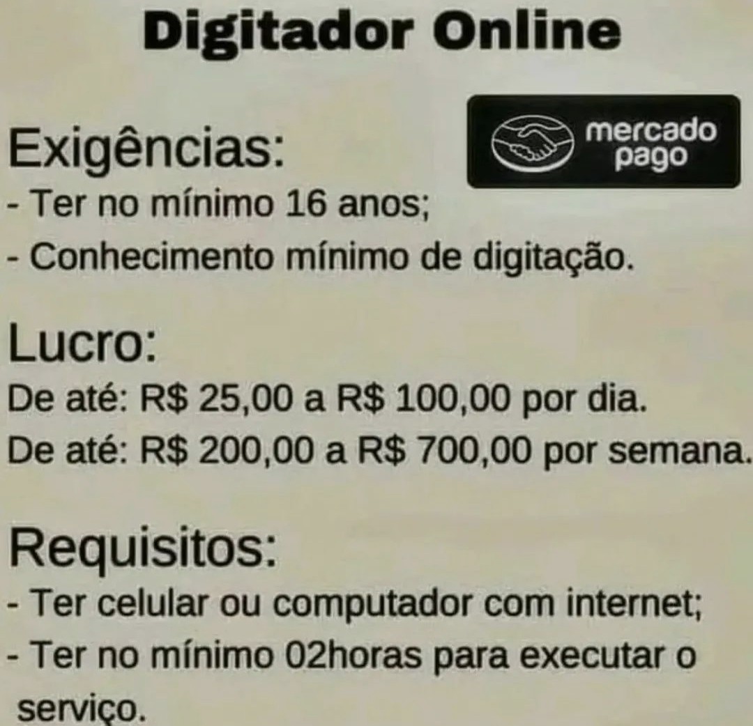 Eu vou fazer serviços de digitador home office