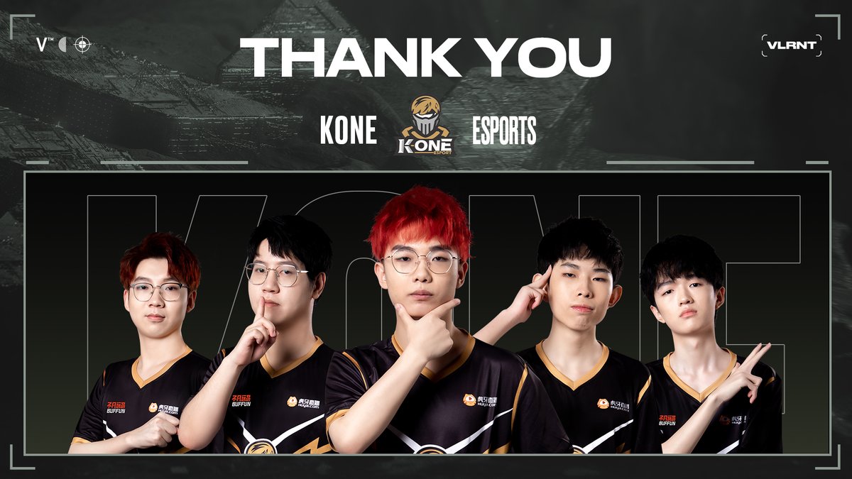 valesports_cn's tweet photo. Thank you for your participation!
感谢KONE ESPORTS在 #EastAsiaLCQ 给我们带来的精彩表现！
下次见！GGWP！感谢五位优秀的选手：
@LuoK1ng @KONE_sword9 @ninebody @KONEyosemite @KONE_Knight 

#VCT #VALORANTLCQ https://t.co/CubPB1A4dv