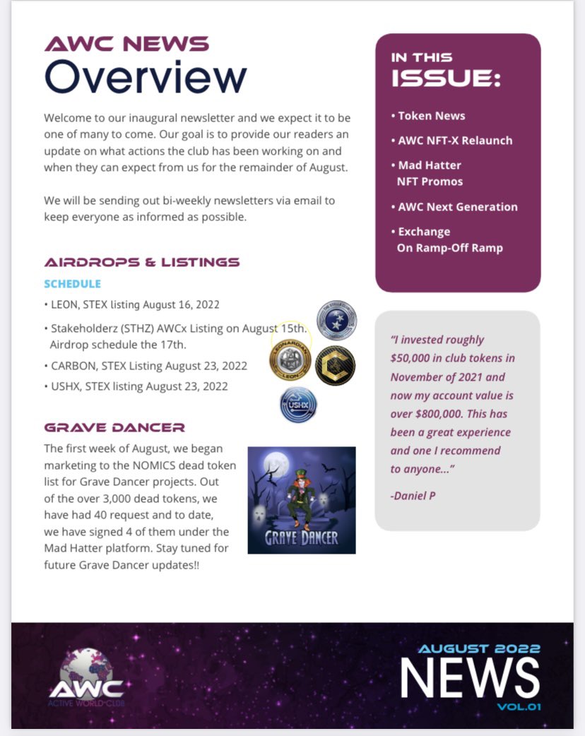 Congratulations <a href="/AWC_TheClub/">Active World Club</a>… the first club news letter is 🔥🔥🔥 

#AWC #AWRT #Metaverse #NFT #AWB