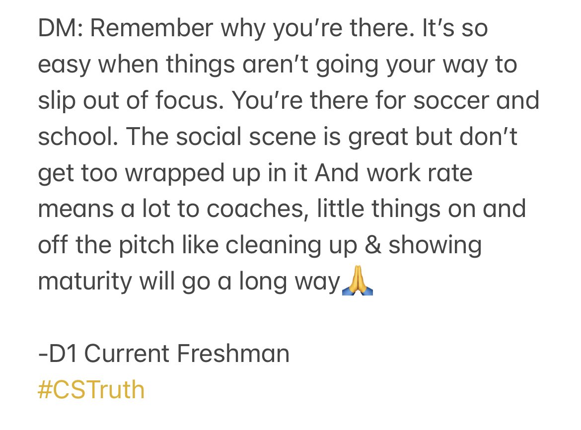 DM: First week of Division 1 preseason as a freshman, you’re 100% right this is not for the weak.

-D1 Freshman 

#CSTruth Most college divisions are back in preseason already, do you mind sharing any advice/preseason tips that have helped you?
