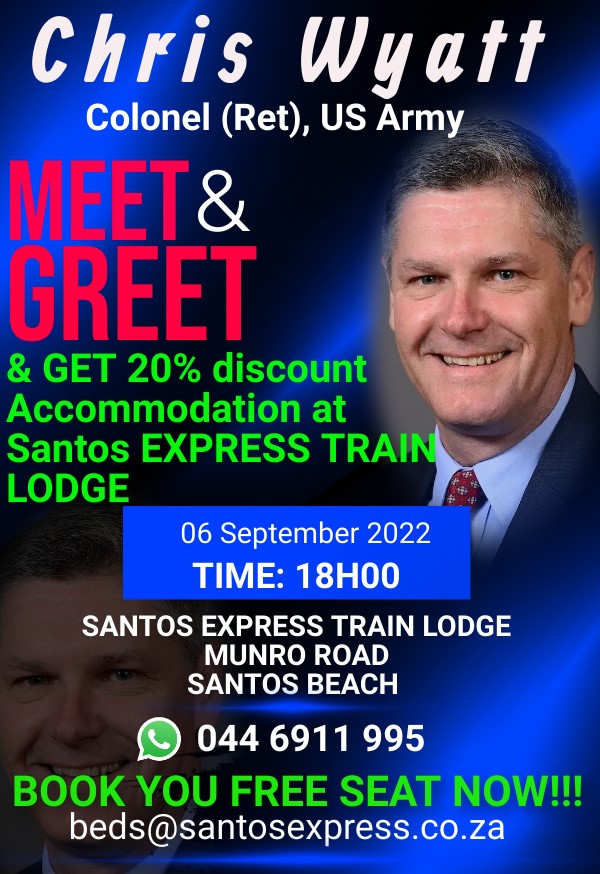 SantosExpress's tweet photo. Chris Wyatt is coming to our beautiful Town
MOSSEL BAY.
Book your FREE seat now
044 6911 995 https://t.co/mxxAXhm0ar