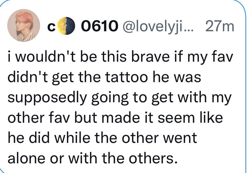 9597THVJK's tweet photo. stop acting like it's already too late for him to get his tattoo. they have so much time. ta3h didn't even say that he'll get a tattoo same time with jk, what he said was he'll go with jk when he'll get his tattoo. stop using this to drag tk bond &amp; just focus on your 13 agenda. https://t.co/SktKbHNtMg