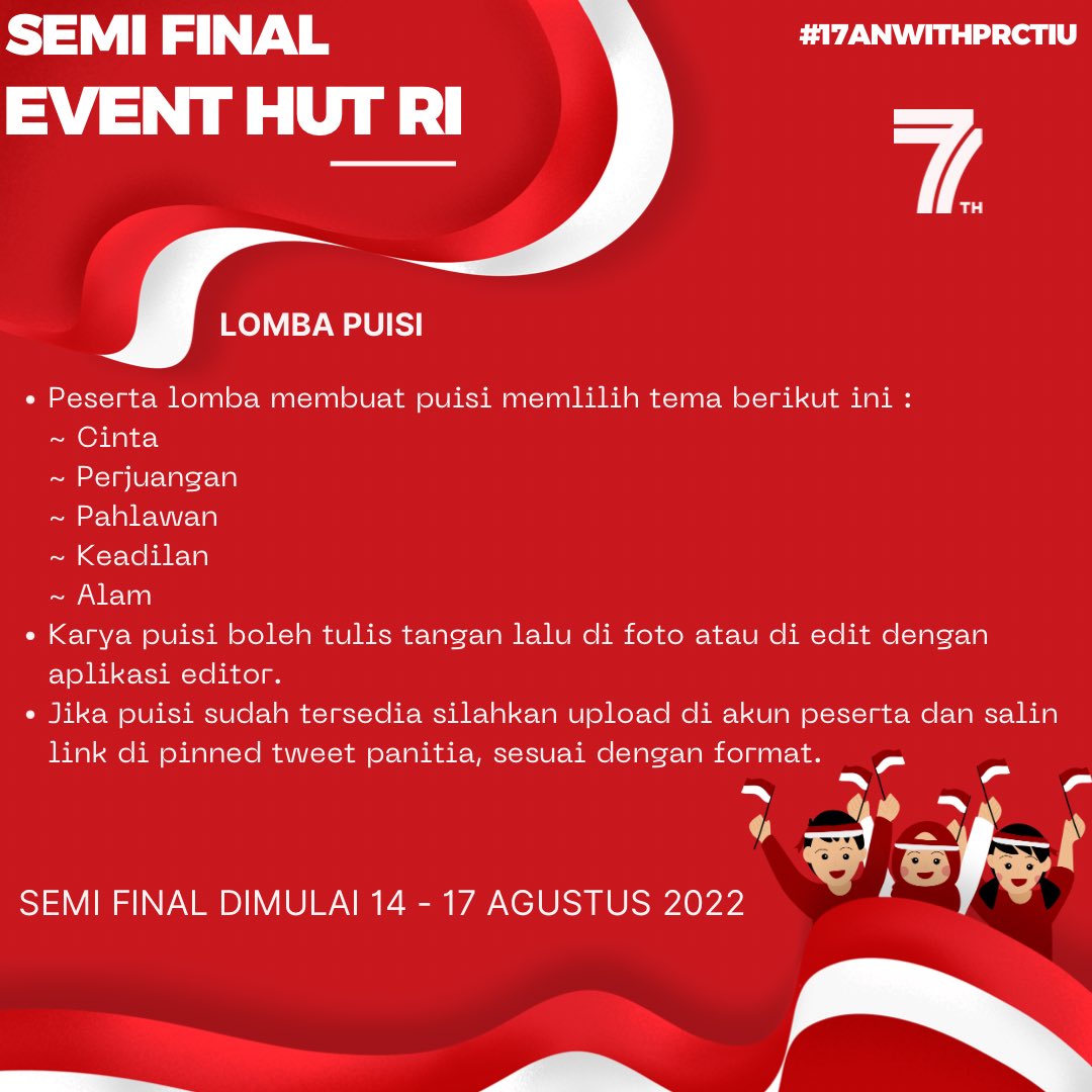 salshinex's tweet photo. EVENT SEMI FINAL #17anwithbuna

• LOMBA PUISI

@Anyalawra @lalasalisa_ @OxBigwin_03 @nupaaw @Jenjenyxx @escapi_sm @evelivs @J0dohchanyeol @Ox0bbaekie @indayaa_J

Silahkan reply disini untuk hasil puisinya dengan format (inisial Nama, USN, tema puisi)

batas: 17 Agustus jam 17.00 https://t.co/rCc7VQEmXh