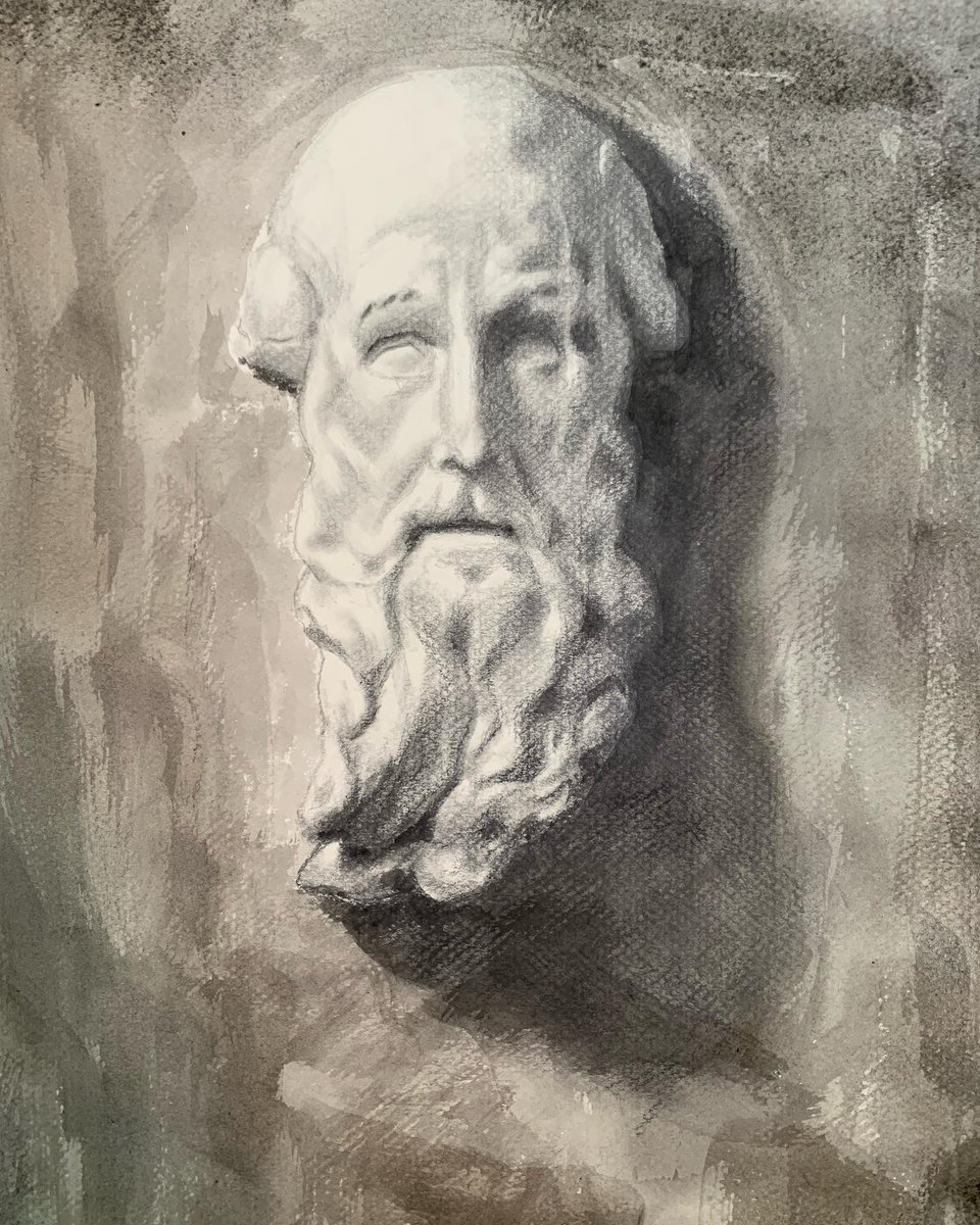 DoomandGloom10's tweet photo. St Jerome cast study. Pencil, charcoal and ink. #castdrawing  #academicart #classicalrealism https://t.co/QZxO9i0mXx