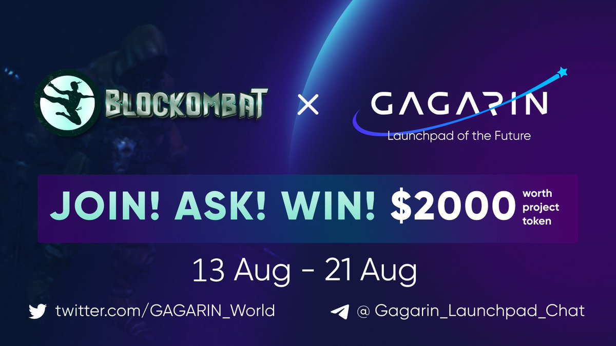 💥On the occasion of the <a href="/BlocKombat/">Blum</a> #IDO on <a href="/GAGARIN_World/">GAGARIN World</a> we are announcing a $2000 giveaway!
 
📆 August, 13 – 21
🎁 $2000 worth $BKB
🏆 100 winners
 
📌 RULES:
1/ Ask your question for #BlocKombat in the comment
2/ Tag 2 friends  
3/ Complete tasks 👇 sweepwidget.com/view/61080-ehr…