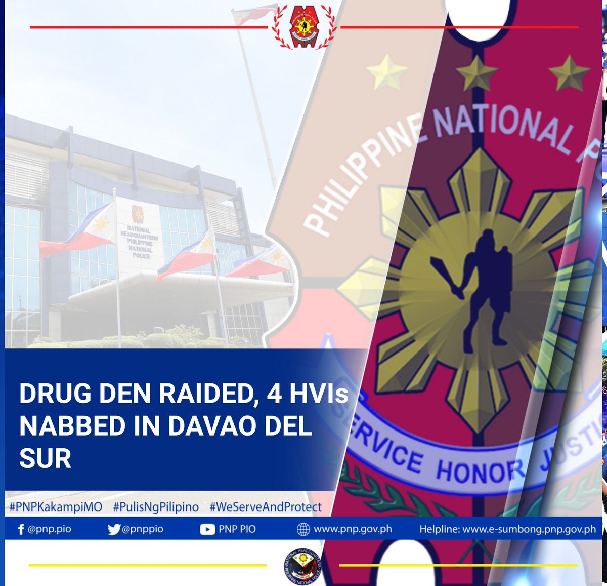 pnppio's tweet photo. Law enforcers in Davao Del Sur dismantled a drug den and arrested four high-value individuals for illegal drugs
Read more: https://t.co/ztyIqHpxCT
#WeServeAndProtect
#PNPKakampiMo
#PulisNgPilipino
#MalasakitKaayusanKapayapaanTungosaKaunlaran

https://t.co/txtYyrzpsG https://t.co/DIC8LKLHG3