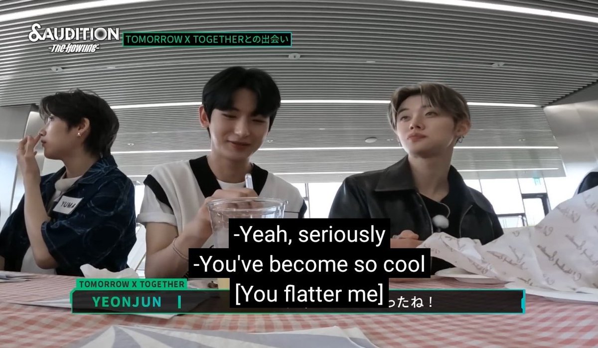taKejcho's tweet photo. Yeonjun compliments Ej 🥺

#andAUDITION 
#TheHowling_EP6 https://t.co/BBVUnStNK9