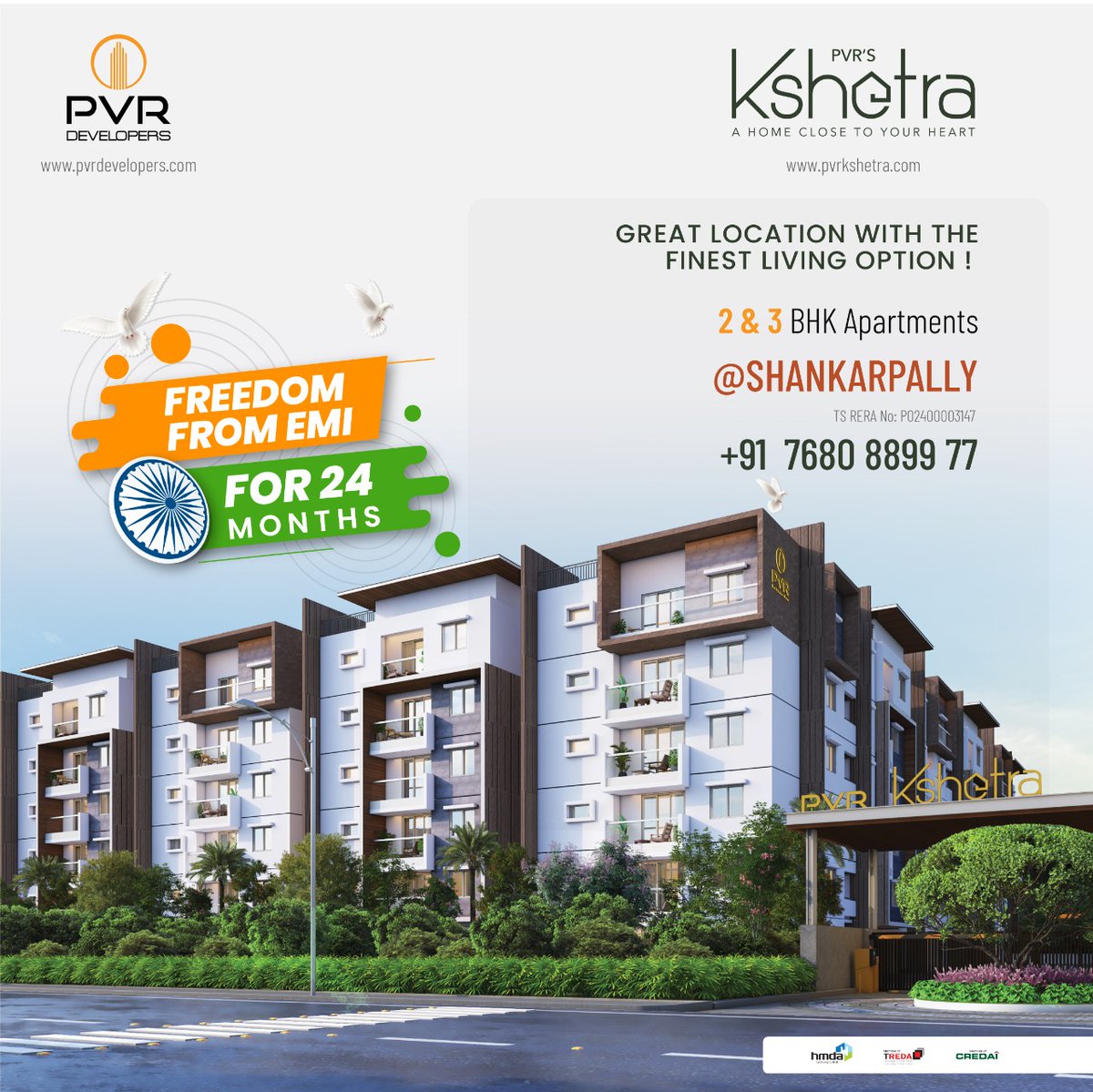 DevelopersPvr's tweet image. On this Independence Day, get FREEDOM from EMI for 24 months with PVR Kshetra!!!

For More Info:
Talk To Us: +91-7680889977
🌐 𝘄𝘄𝘄.𝗽𝘃𝗿𝗸𝘀𝗵𝗲𝘁𝗿𝗮.𝗰𝗼𝗺

#PVRDevelopers #PVR #PVRKshetra #luxuryflats #RERA #flatsforsale #hyderabadflats #flatsinhyderabad #luxurylifestyle