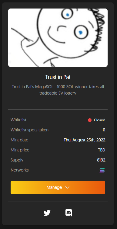 MegaSOL, coming Aug 25th.

1000 SOL, winner-take-all lottery, with tradeable EV

This is going to be fun.