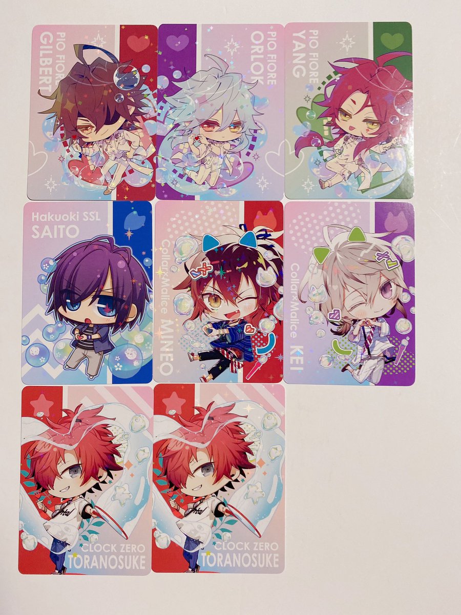 mare_ume's tweet photo. 【交換募集/拡散希望】オトメイト 夏の市 グラカ キラカ キラキラグラフィックカード

【譲】ギルバート、オルロック、☆楊、斎藤、峰雄、☆契、寅之助

【求】ニコラ、白石、理一郎
☆はニコラとの交換のみ

オトパ手渡し、または郵送でお願いします。 https://t.co/PXqhetN0W4