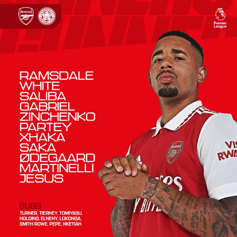 Arsenal's tweet photo. 🚨 TEAM NEWS! 

We're unchanged from our 2-0 win over Crystal Palace at Selhurst Park 🔥

#ARSLEI