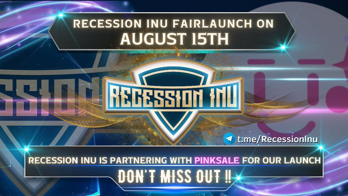 RecessionInu's tweet photo. We’re doing our Fairlaunch on pinksale August 15th-17th. Don’t miss out, let’s beat this recession together! https://t.co/3Msp77d6vU