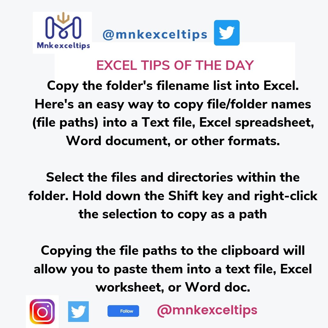 Mnkexceltips's tweet image. Copy the Folder&apos;s filename list into excel