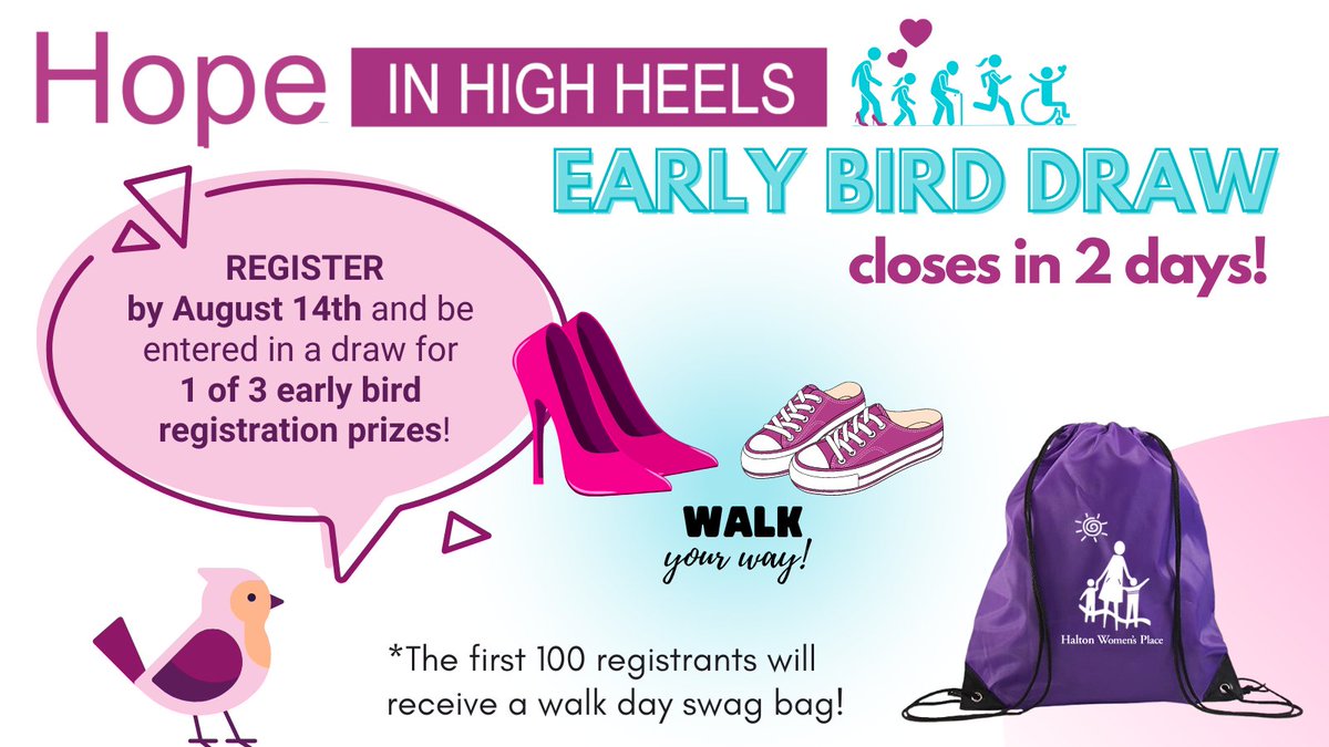 FRIENDLY REMINDER: Only TWO days left for the chance to be entered into our HIHH Early Bird Draw! Register yourself, your family/friends, or a team and WALK WITH US to raise awareness and much needed funds to End Violence Against Women.

REGISTER NOW: haltonwomensplace.com/hihh