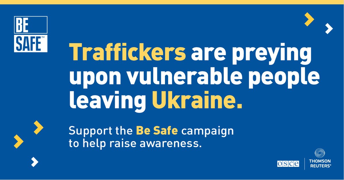 Westlaw's tweet photo. In partnership with the @OSCE @thomsonreuters is proud to announce the #BeSafe campaign, which provides Ukrainian people in transit with information to help them avoid traffickers and stay safe. Learn more: https://t.co/bemcVZsWbi
#StaySafeStayAware #InformTheWayForward https://t.co/7Pob84gjWZ