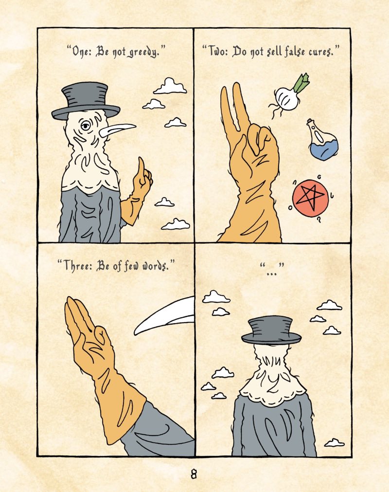 gegallas's tweet photo. 🎉 Happy #SmallPressDay/#SmallPressDay2022!

4 pages from The Plague and Doctor Caim about a 17th-century plague doctor: an Everyman with a beak.

#SPDBFReview

🧵Link in thread! https://t.co/JHRU6GNuaQ