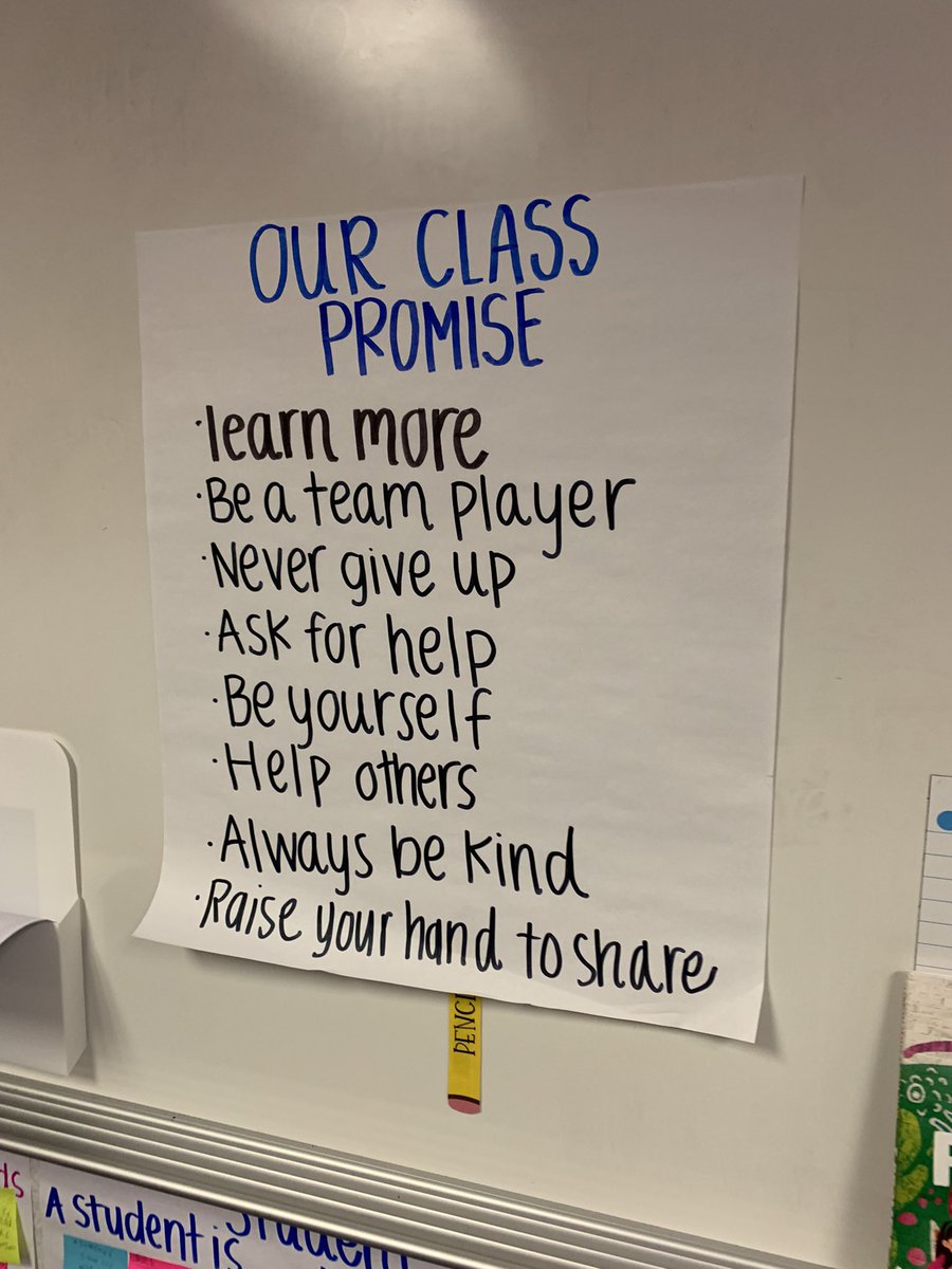 teachsarjohnson's tweet photo. We finalized our class promise after spending the first three days of school together and seeing what agreements were important and could be agreed on. Students made their promise by tracing, coloring, and signing their hand #classpromise @KingJames @rountreerr https://t.co/bhhXFmcRNJ