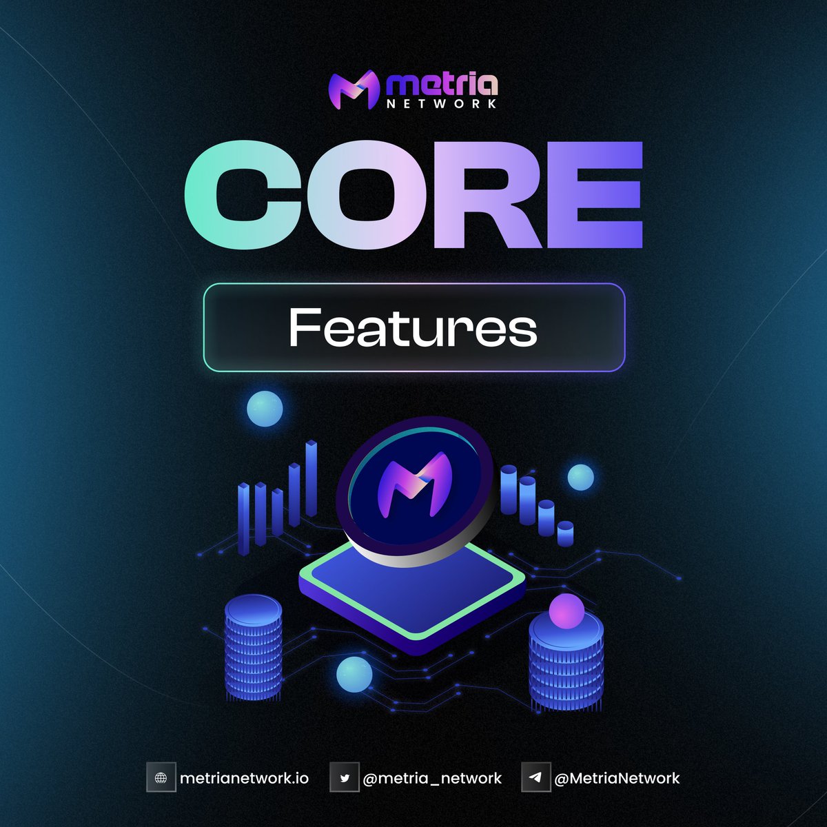 ✨Let’s put the spotlight on 3 of <a href="/metria_network/">Metria Network</a>’s CORE FEATURES!

⛓Metria Blockchain - our native blockchain 

🌐Metria DEX - a DeFi protocol offering exchange, swap, staking, &amp; liquidity pool 

🏪Metria NFT Marketplace - a unified #NFT boon accessible from every blockchain!