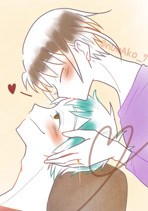 前にも似たようなの描いたけどこういうのが好きって事なのよ……幸せに溢れたやらけぇ瞬間が好きなんよ……※フロ監、 #twstプラス 