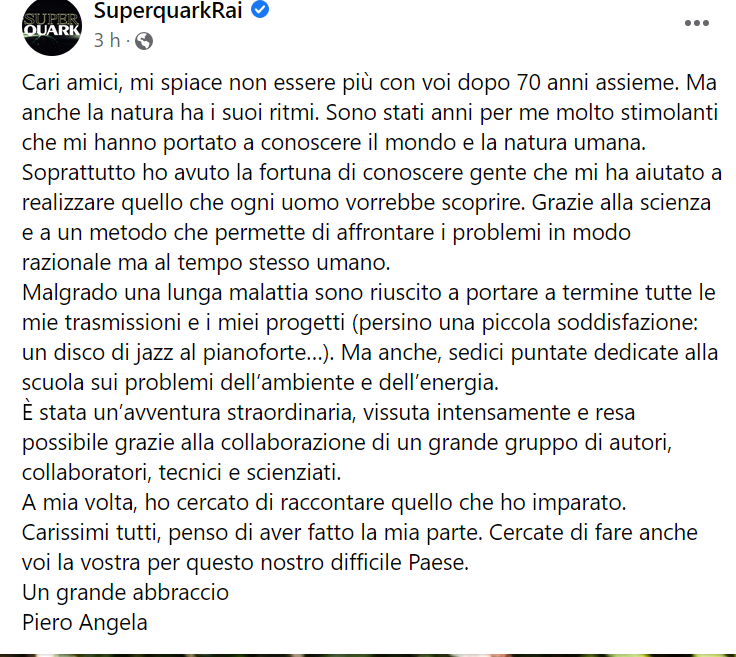 Un commiato straziante.