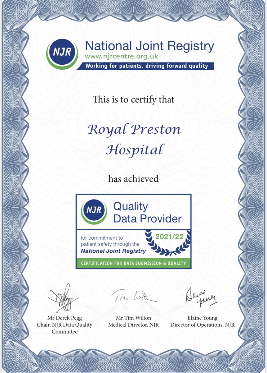 And we have got the NJR Quality Data Provider award for Royal Preston too! 😊 Thank you to the whole team involved in this project <a href="/dawnparkinson/">dawnparkinson</a> <a href="/LancsHospitals/">Chorley & Royal Preston</a> <a href="/DNDTeam_Surgery/">Lisa Elliott</a> <a href="/lancashireortho/">Richard Boden</a>