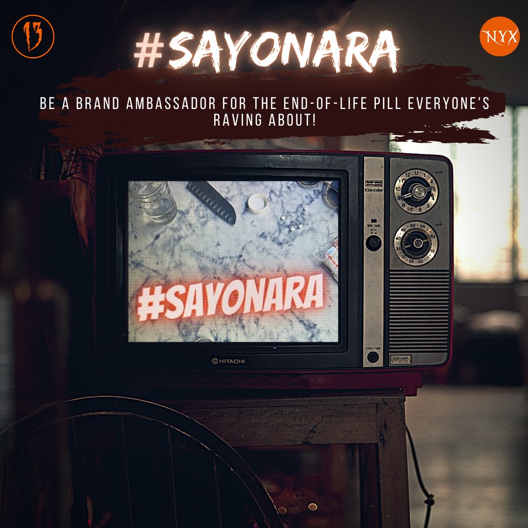 NyxHorror's tweet photo. #Sayonara, written, directed and produced by 
Elaine Chu, @lanalane
Be a brand ambassador for the End-of-Life pill everyone's raving about! https://t.co/bYzEmhj4kq