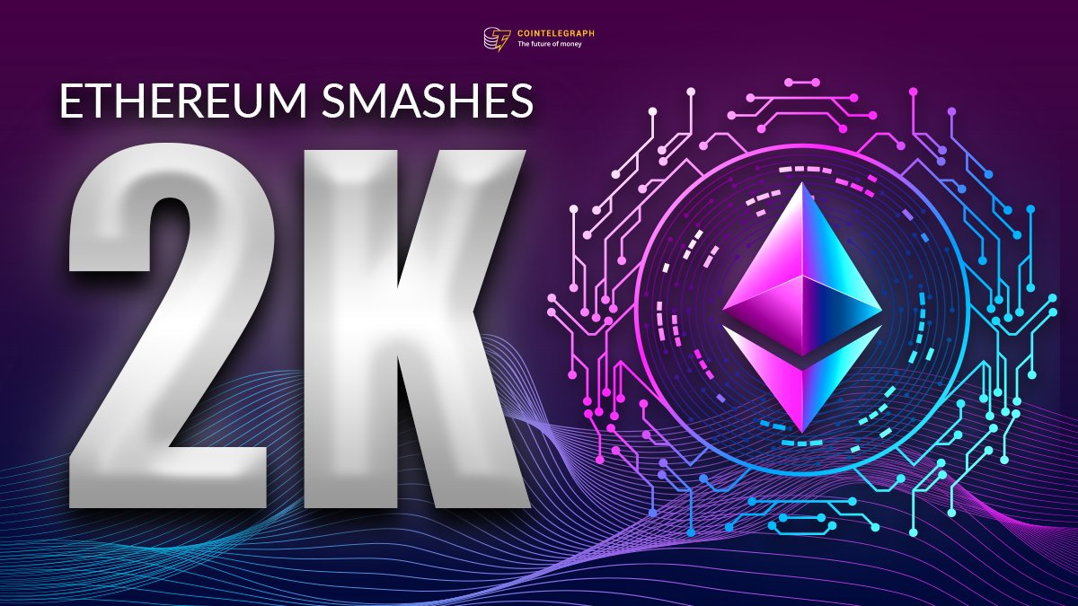 Cointelegraph's tweet photo. ETH at $2,000 🎉 🎊 https://t.co/ox1jKqK4PB