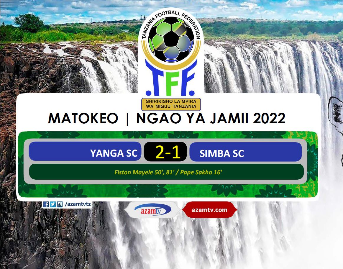 azamtvtz's tweet photo. FULL TIME: Yanga mabingwa wa #NgaoYaJamii msimu wa pili mfululizo.
FT: Yanga 2-1 Simba.
Je, nini siri ya ushindi huu
#NgaoYaJamii2022 #NgaoYaJamii #ComunityShield2022 #KariakooDerby #DerbyYaKariakoo #WataniWaJadi #SokaLetuBamBam #YangaVsSimba #YangaSimba #YangaSC #SimbaSC https://t.co/fDXugwCT05