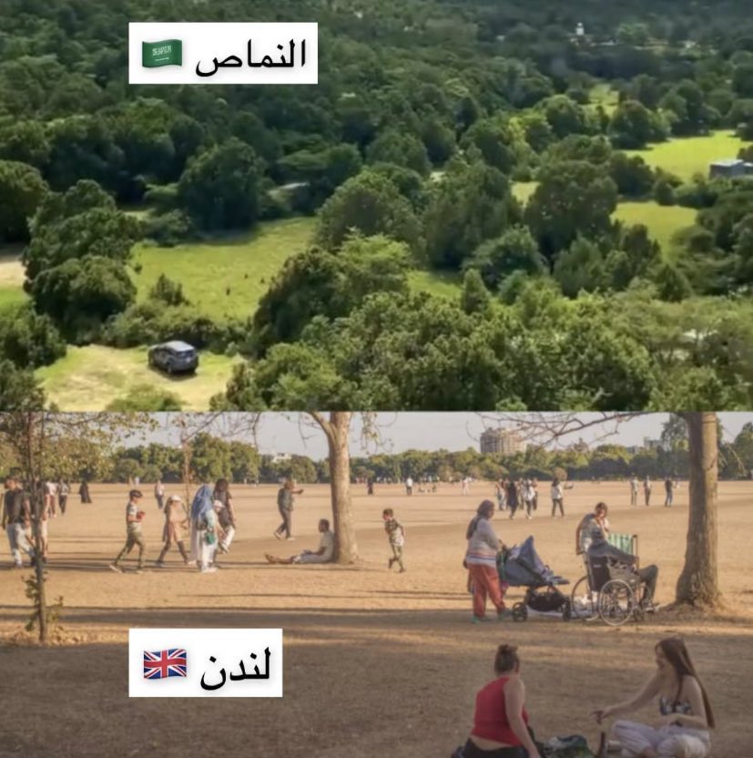 karemhamd92's tweet photo. الصورتين إلتُقطت يوم أمس من حديقة هايد بارك بـ لندن و منتزه النماص بـ السعودية 

#التغير_المناخي https://t.co/jszObVcM27