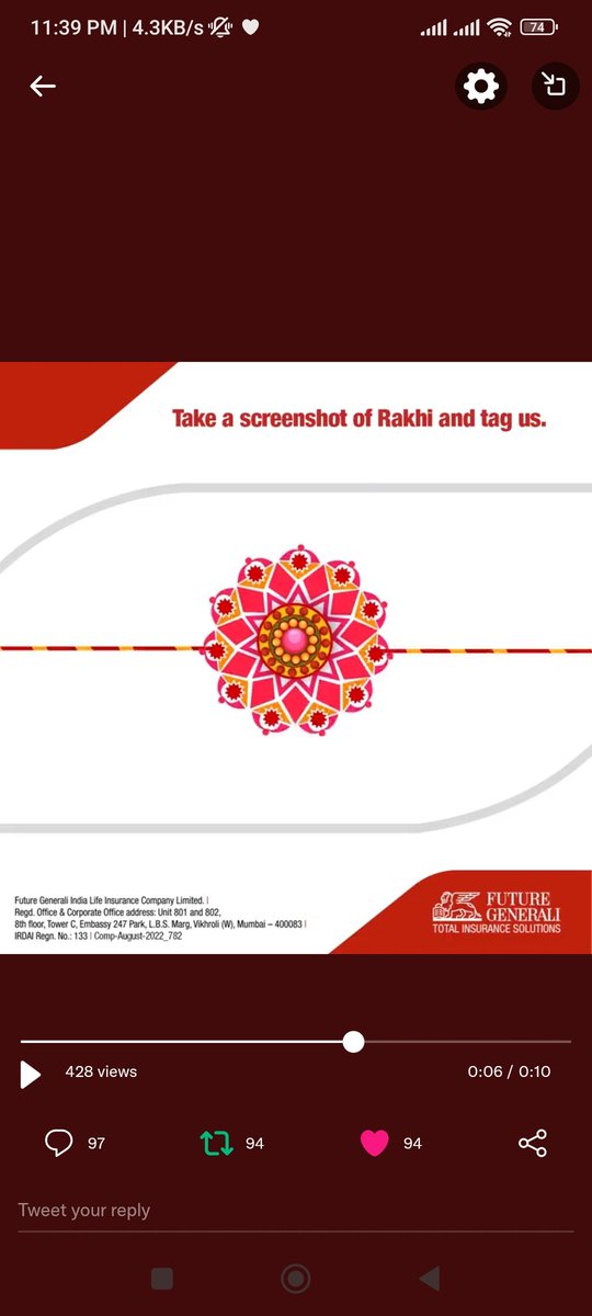 Jayant Goyal (@goyelhsr) on Twitter photo <a href="/FGLifeIndia/">Future Generali India Life</a> Here is my screenshot rakhi
#RakhiContest #Contest #ContestAlert #FGILI #LifeInsurance #Insurance
<a href="/FGLifeIndia/">Future Generali India Life</a>
Join
<a href="/Gayathrimohan_/">Gayathri Mohan</a>
<a href="/prashantDocean/">Prashant Sharma</a>
<a href="/pavangaulkar14/">Pavan Gaulkar🇮🇳</a>
<a href="/Sanjiv_34/">Sanjiv Kumar</a>
<a href="/witty_vishal/">Vishal Raut🇮🇳</a>
<a href="/mysterioussu/">Sujata D 🦋</a>
<a href="/SucharitaS1990/">Sucharita Sahu ❤️🌹</a> <a href="/FGLifeIndia/">Future Generali India Life</a> Here is my screenshot rakhi
#RakhiContest #Contest #ContestAlert #FGILI #LifeInsurance #Insurance
<a href="/FGLifeIndia/">Future Generali India Life</a>
Join
<a href="/Gayathrimohan_/">Gayathri Mohan</a>
<a href="/prashantDocean/">Prashant Sharma</a>
<a href="/pavangaulkar14/">Pavan Gaulkar🇮🇳</a>
<a href="/Sanjiv_34/">Sanjiv Kumar</a>
<a href="/witty_vishal/">Vishal Raut🇮🇳</a>
<a href="/mysterioussu/">Sujata D 🦋</a>
<a href="/SucharitaS1990/">Sucharita Sahu ❤️🌹</a>