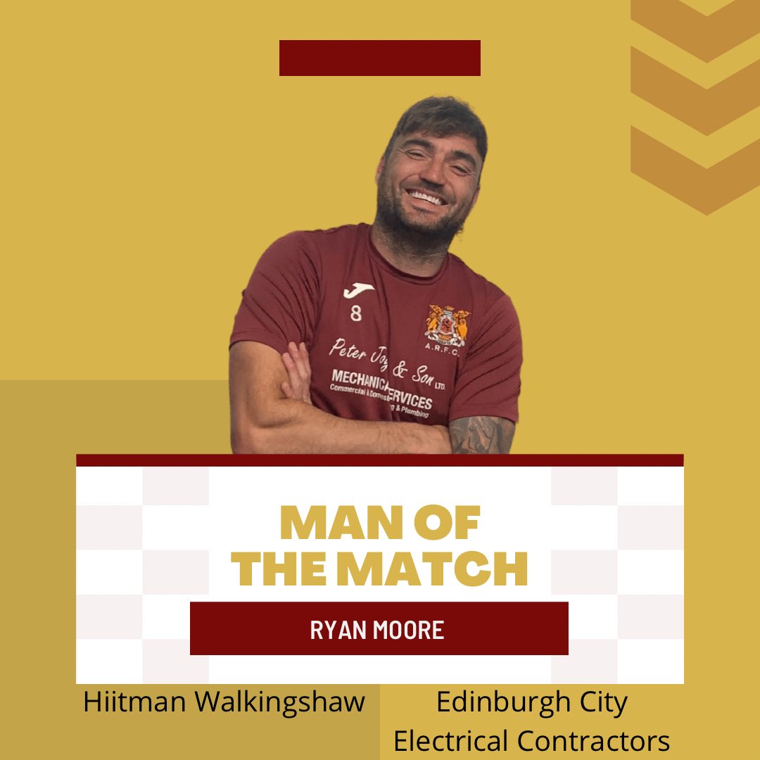 MAN OF THE MATCH

Today’s Man of the Match award goes to Captain, Ryan Moore.

Well Done Ryan! 👏🏼🇱🇻

—-
Sponsored by:
Home - <a href="/WalkingshawLee/">lee walkingshaw</a> 
Away - Edinburgh City Electrical Contractors
—-