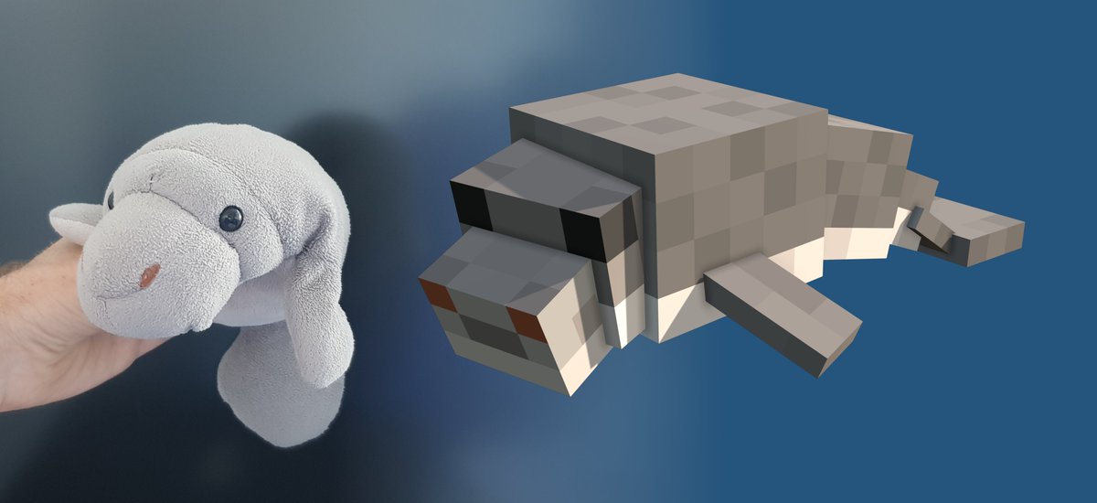 My son is crazy about both Minecraft and his stuffed plush manatee, so the first model I made using #Blockbench is a 3D #pixelart version of his toy manatee.