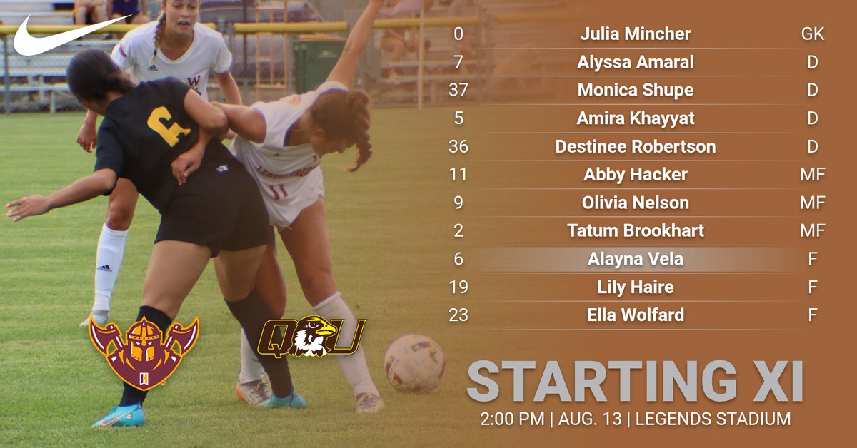 QUHawksWSoccer's tweet photo. Here's how we'll start against Indian Hills CC in exhibition action.

2:00 PM start from Legends Stadium

No stats or stream https://t.co/UKSuDhNktF