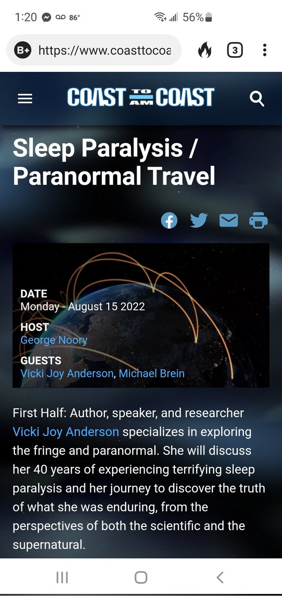 AbuseRefuge's tweet photo. Our friend Vicki Joy will be on Coast to Coast AM with George Noory this coming Monday!!!
#sleepparalysis #vickijoy #GeorgeNoory #nightmare #theyonlycomeoutatnight https://t.co/IiVxpugdBy