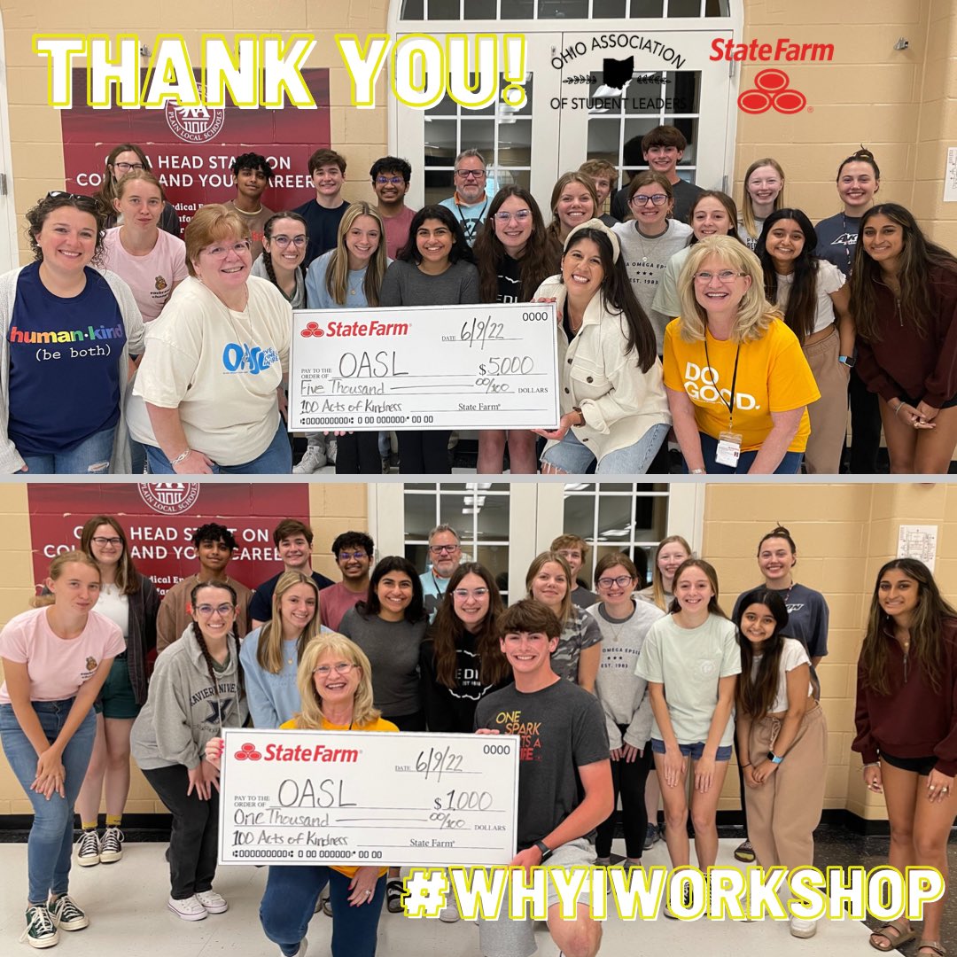 Ohio Association of Student Leaders (@the_oasl) on Twitter photo THANK YOU! <a href="/SFAgentSchaad/">April Schaad State Farm</a> & <a href="/StateFarm/">State Farm</a> for their generous support of our Summer Workshop scholarships & programming. April was one of the top 100 agents in the country for service & community support! She chose OASL as a recipient of the 100 for Good Grant! 💚 #whyiworkshop THANK YOU! <a href="/SFAgentSchaad/">April Schaad State Farm</a> & <a href="/StateFarm/">State Farm</a> for their generous support of our Summer Workshop scholarships & programming. April was one of the top 100 agents in the country for service & community support! She chose OASL as a recipient of the 100 for Good Grant! 💚 #whyiworkshop