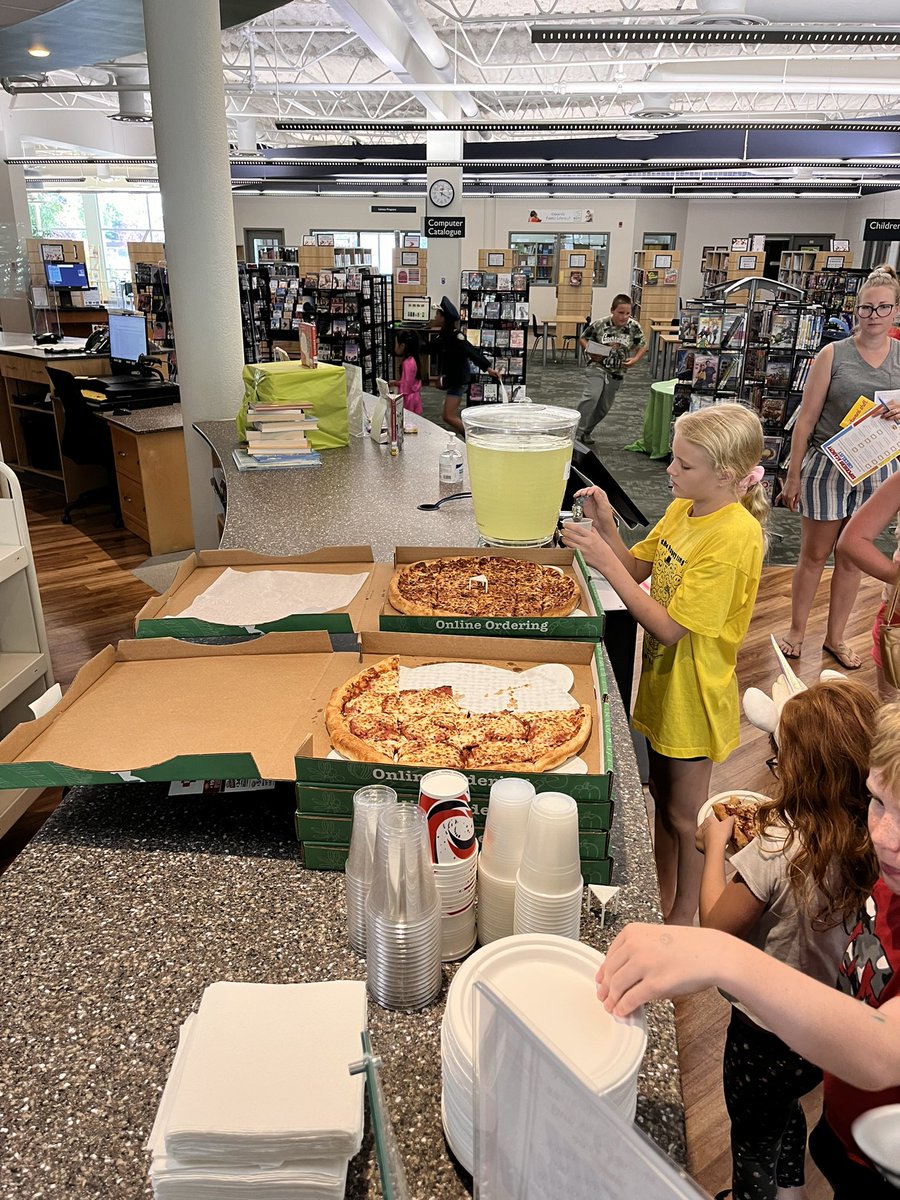 rdpl's tweet photo. Come join us at the Dawe Branch until 3pm for our superhero Summer Reading Club wrap-up party! Balloon animals, dance with Jube school, crafts, pizza (while it lasts), and more! #RDPL #RedDeer https://t.co/0S1Ff3FiCO
