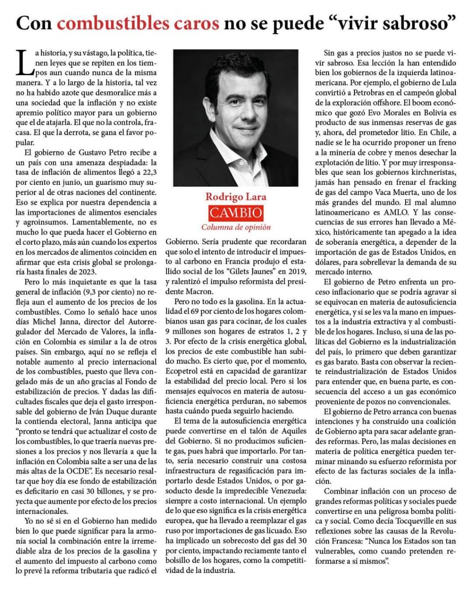 RoyBarreras's tweet photo. Invito a la Ministra de Minas a leer a ⁦@Rodrigo_Lara_⁩ . Mi posición clara la expresé en @ANDI_Colombia⁩: La transición energética es una obligación vital pero LAS TRANSICIONES SON TRANSICIONES! No se puede reemplazar el gas de un dia a otro. Planeación y prudencia! https://t.co/HG46yujrp7