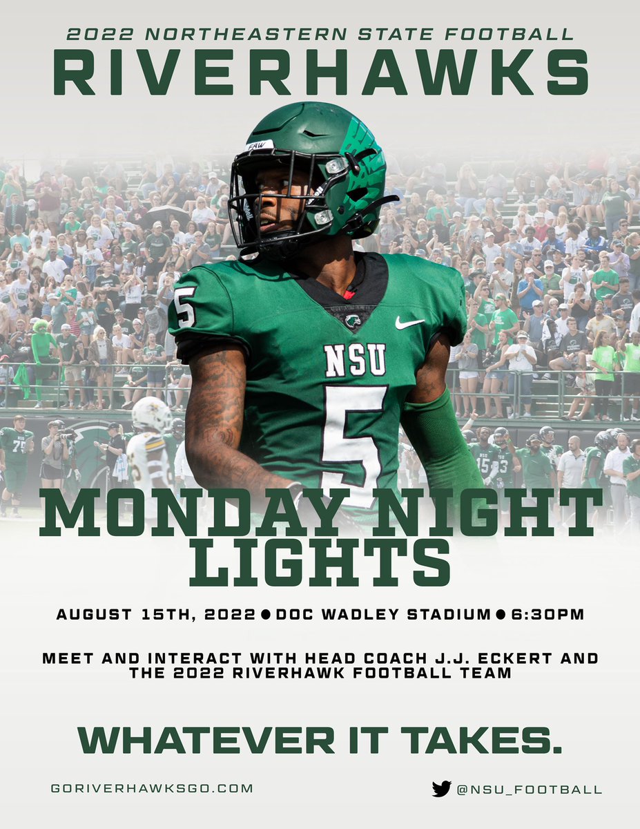 NSU_Football's tweet photo. First Scrimmage of 2022 is coming up! 

🗓 - Monday, August 15th
📍 - Doc Wadley Stadium
⏰ - 6:30 PM

#BIRD2OFPR3Y🦅 #WIT https://t.co/WtAjuZNwXg