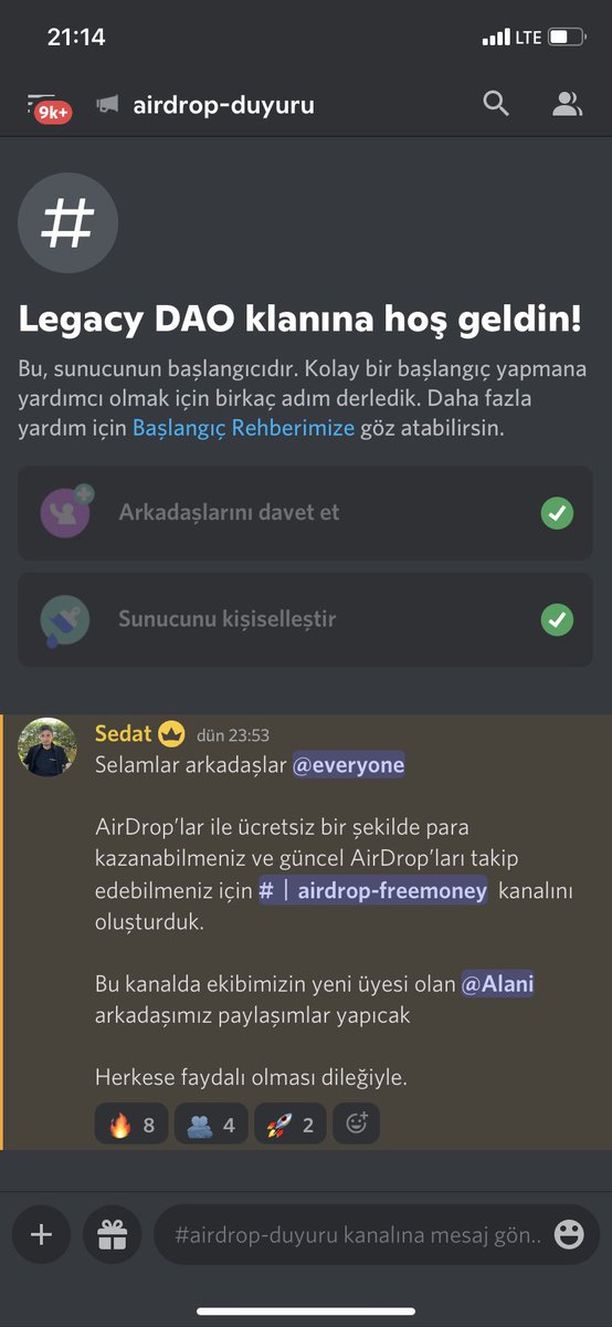 Thades_SOL's tweet photo. Selamlar herkese ✋

Legacy Dao sunucumuz içinde üyelerimizin airdrop fırsatlarından faydalanabilmesi için airdrop kanallarını açtık ve paylaşımlara başladık.

Airdrop referanslarından elde edilen gelirler dao ya ve üyelere harcanacak.

Hepimize hayırlı olsun. https://t.co/HVHuW4Qz5P