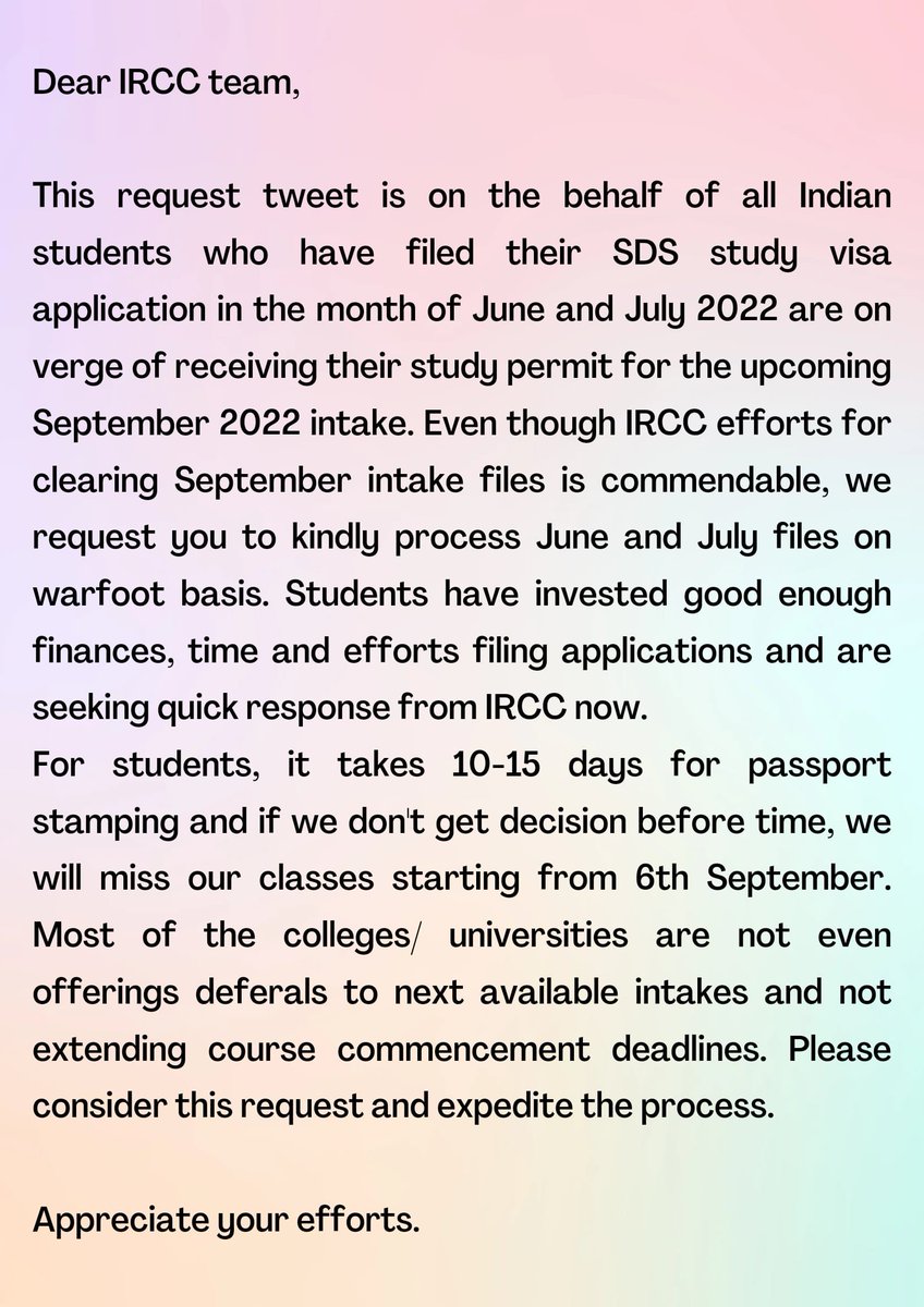 _sha_gowtham's tweet photo. I would like to request IRCC to proceed June and July SDS files and give it priority as thousands of students are on hold for September intake, Our classes are starting from September 6
#clearjunejulyfiles
#IRCC
#studentvisacanada
@CanadainIndia 
@CitImmCanada
@SeanFraserMP https://t.co/E2HJHXFpDT