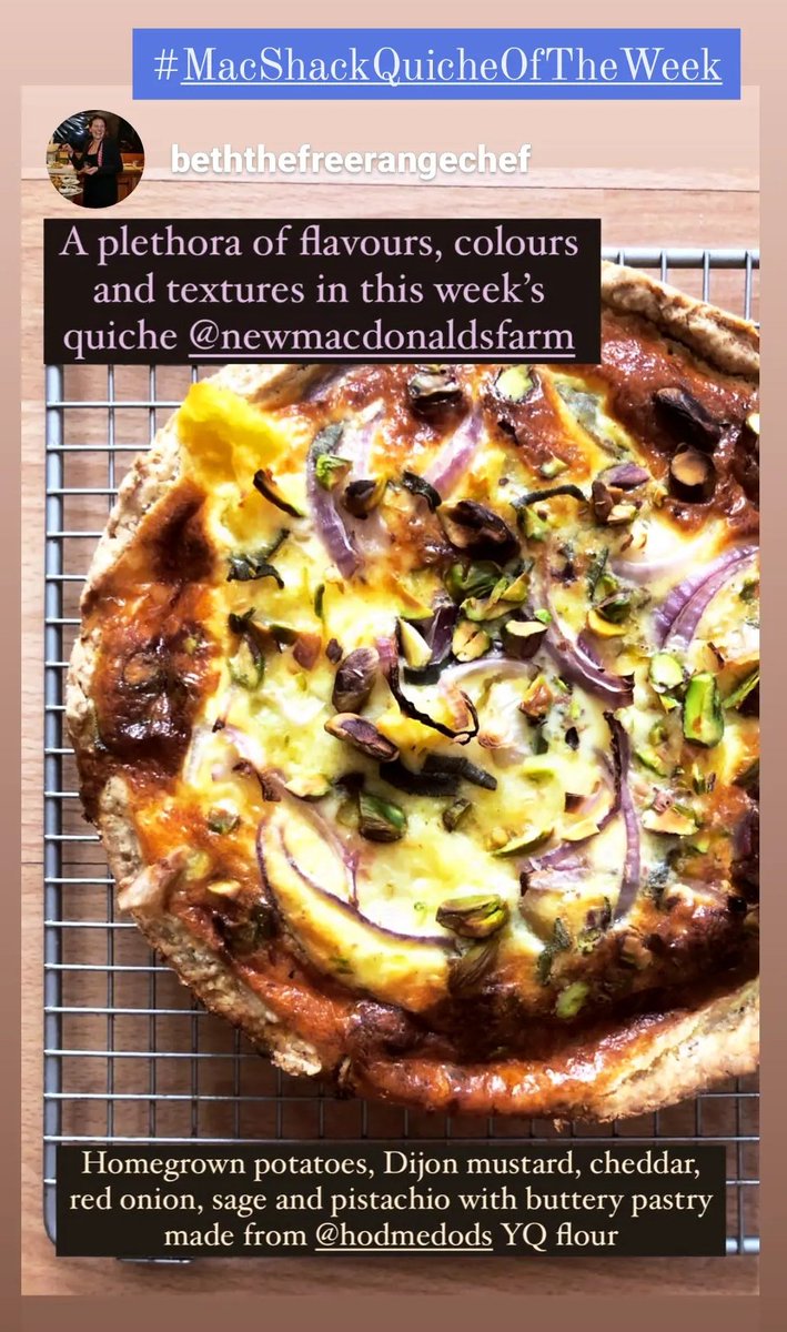 NewMacsFarm's tweet photo. This week's Mac Shack quiche is a plethora of flavours! Made by the talented Beth @afreerangechef using our own super fresh pasture free range eggs, and pastry made with @Hodmedods ancient grains YQ flour. Find them in the fridge! 🥧 #LocalProduce #HomemadeQuiche #FarmShop https://t.co/zrWPClNGLh