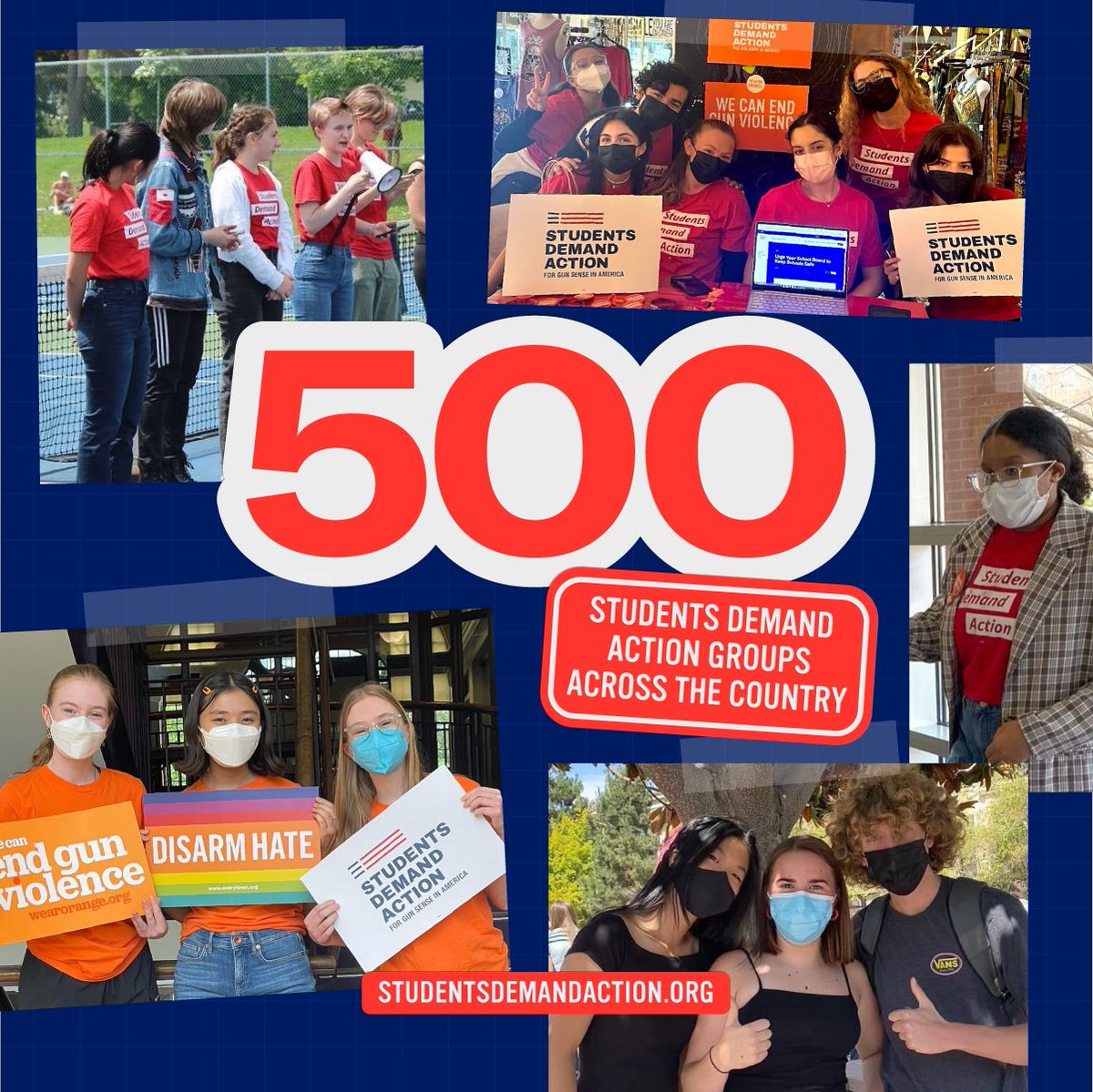 StudentsDemand's tweet photo. It’s OFFICIAL: There are now more than 500 Students Demand Action groups in high schools and colleges across the country! 

This powerful grassroots movement exists because of you and your dedication to a future free from gun violence. Thank you for doing this work with us! https://t.co/Y7sNAHKykb
