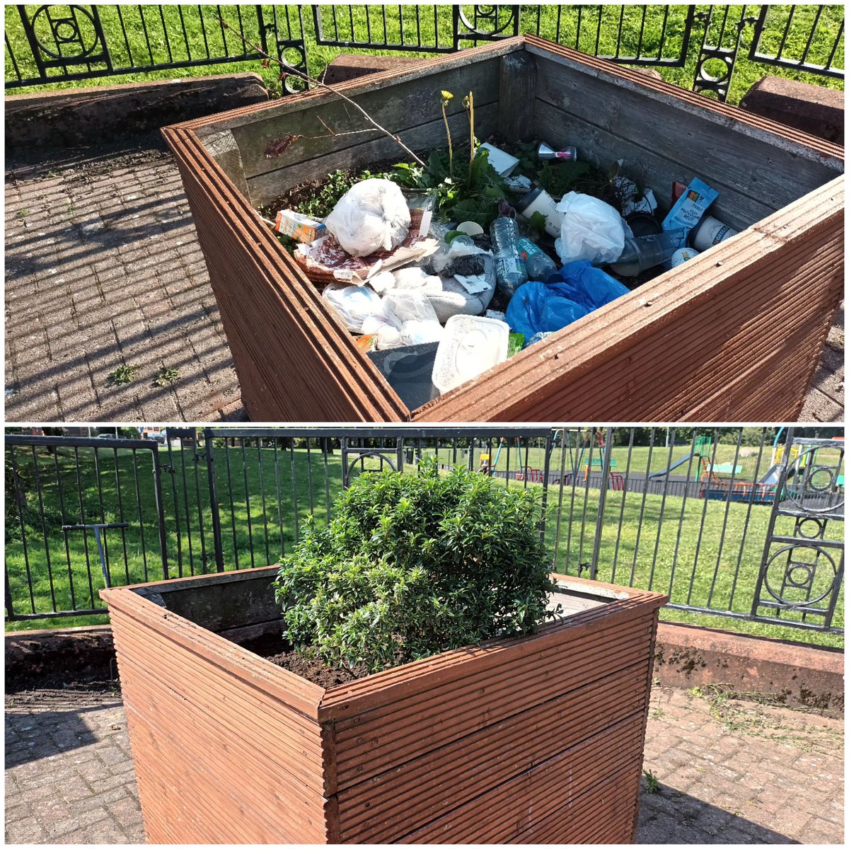 LitterClear's tweet photo. This mornings efforts at Crown St Park. Planter is green again, park is clean, grafitti is gone. Heap of litter and flytipping gathered for the great team @lpool_LSSL
Thanks everyone @Richard8266 @PennyLnWombles @LoveWavertree @TellyElk @LivToolLibrary @LiverpoolSOUP https://t.co/PyMSH055gL